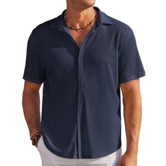 Other - Mens Casual Wrinkle Free Shirts Short Sleeve Button Down Summer Stretch Dress M